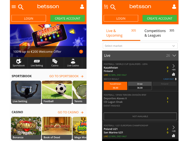 Betsson website on mobile browser