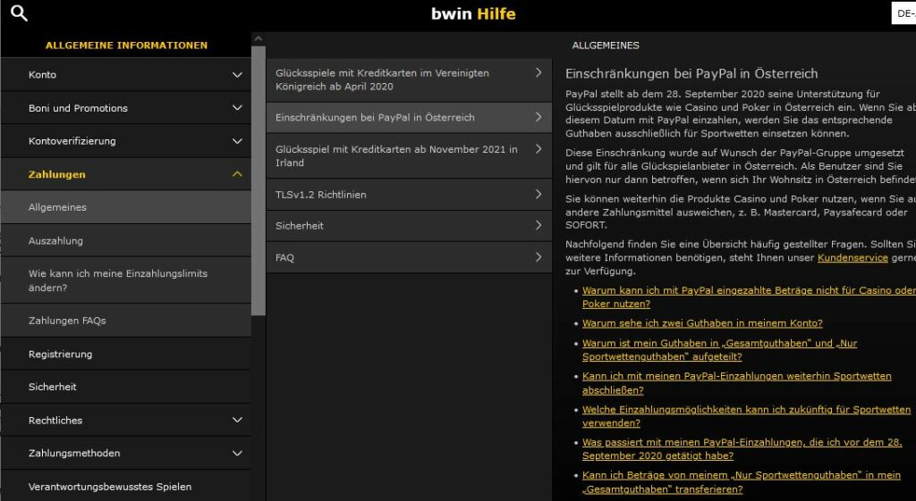 Paypal Hilfe bei Bwin