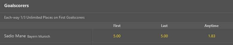 Bet365 odds Bayern Sadio Mane