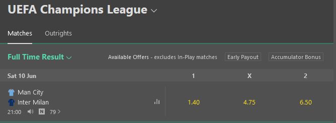 Champions League Final Odds Bet365