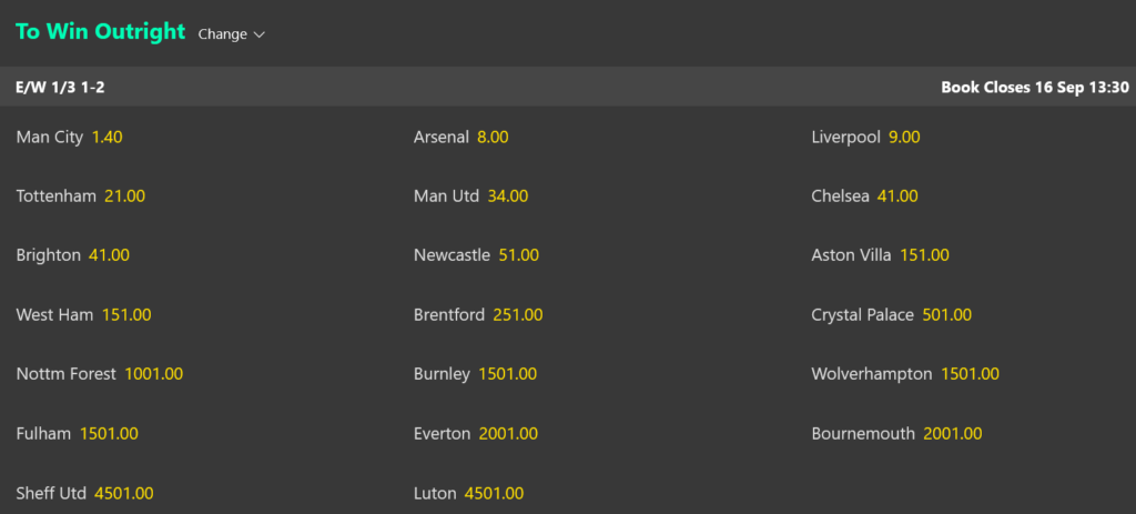 Premier League Each Way Betting at Bet365